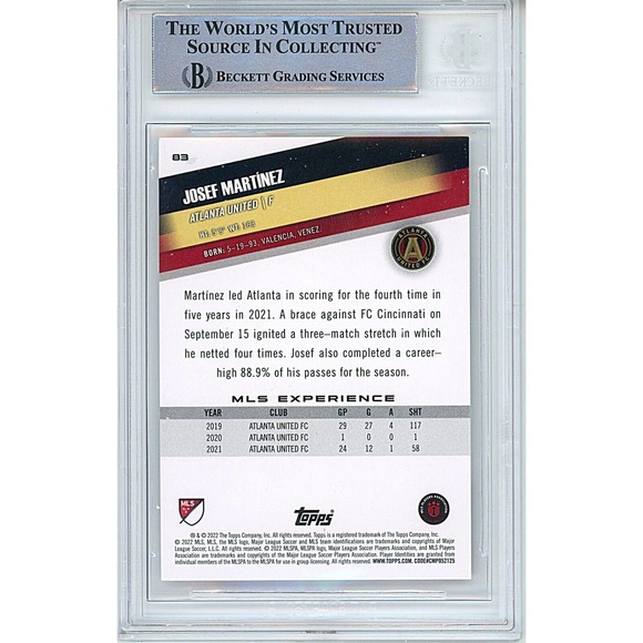 Josef Martinez Atlanta United FC Autographed 2022 Topps MLS Card Beckett Slab - Picture 2 of 4